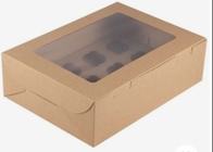 Kraft Paper 4 6 12 24 Hole Cupcake Packaging Box With Clear Transparent Window