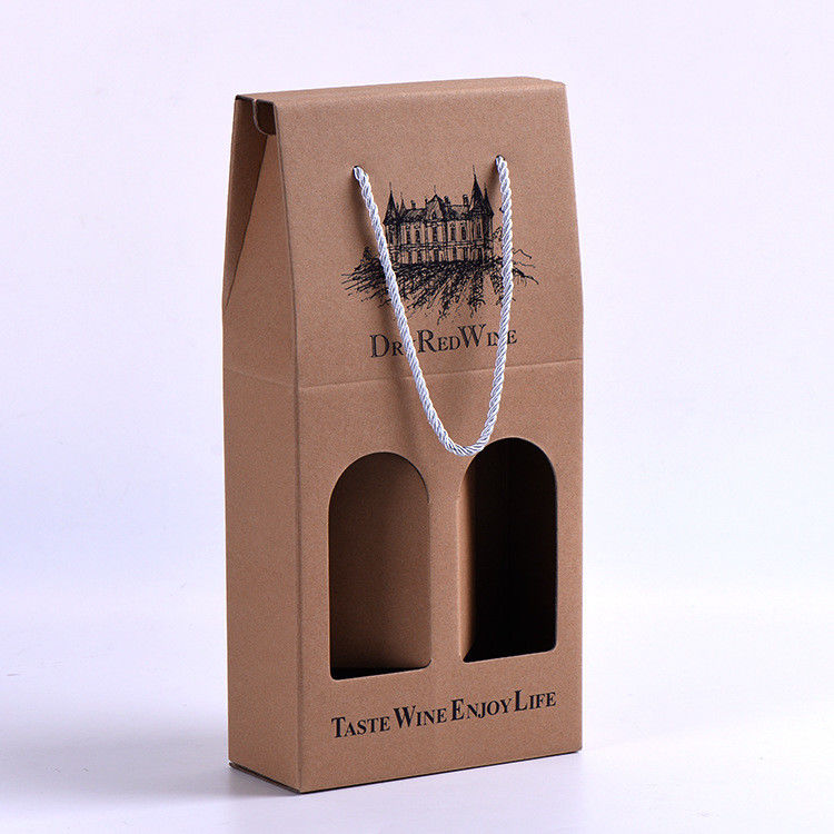 Recyclable UV Printing Wine Paper Box With PP Handle