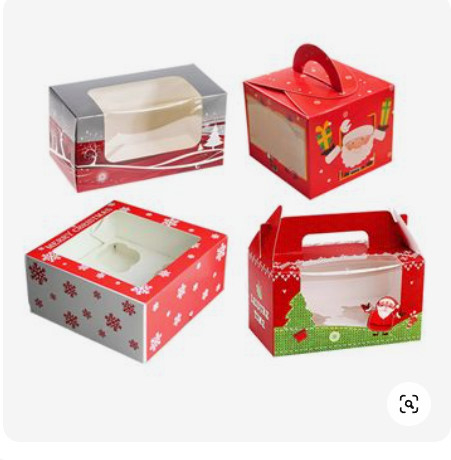 ISO9001 Offset Printing Transparent Window Christmas Cake Box With Handle